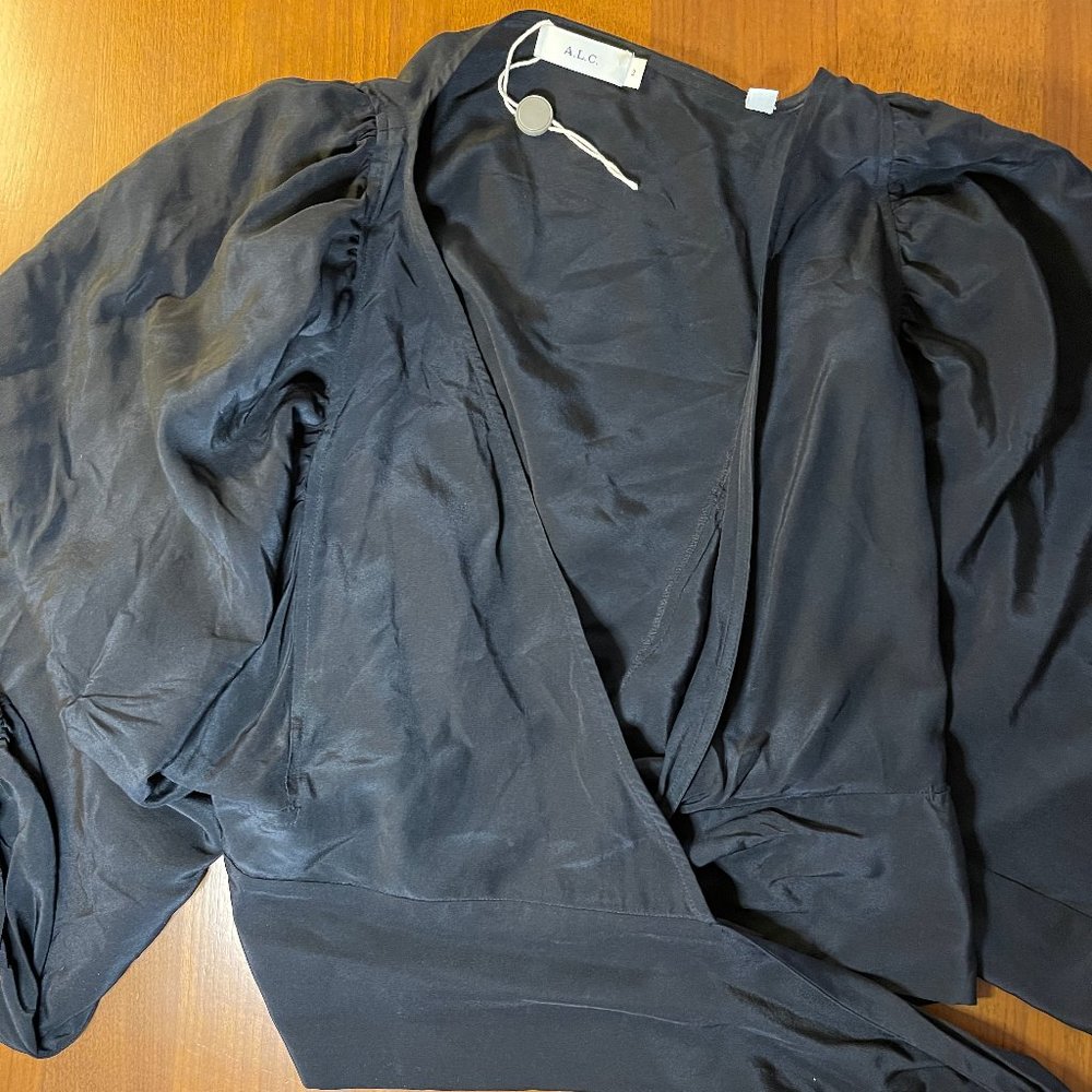 A.L.C Silk Wrap Top, black, size 2